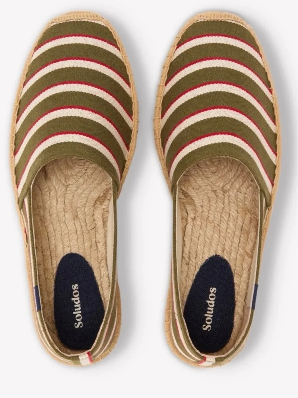 Soludos Mens Original Espadrille Shoes Olive Ivory Red Striped Sz 11 New without